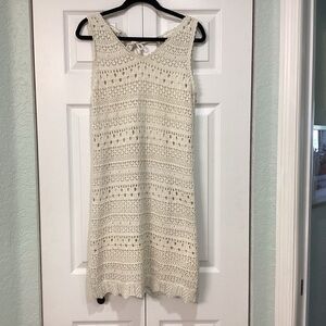 Crochet Dress Womens V neck Ivory Lace Boho Minimal Resort Coastal Cottage